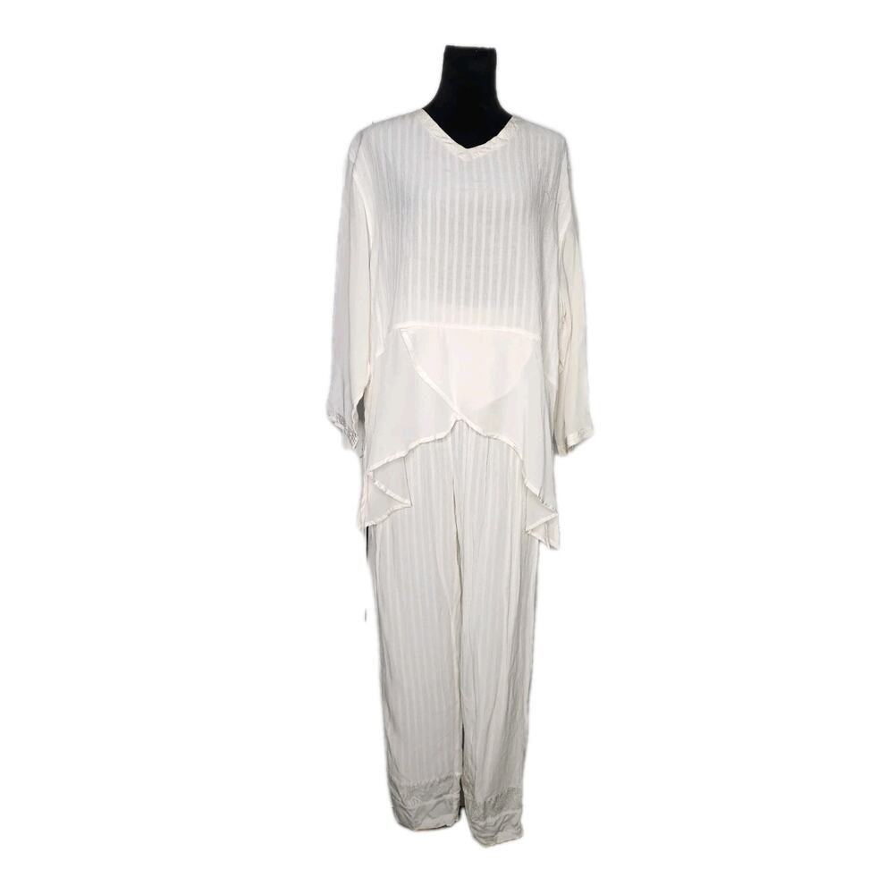 Nwt Exotic women's Boho Bali ivory pants and tunic top outfit set OS